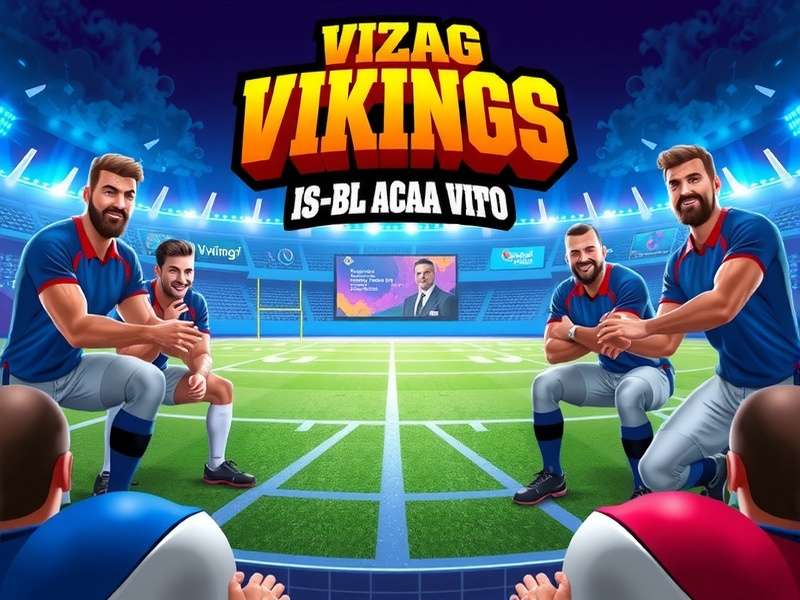 Vizag Vikings Official Cover Art Vizag Vikings game cover featuring ACA-VDCA Stadium and players in blue jerseys
